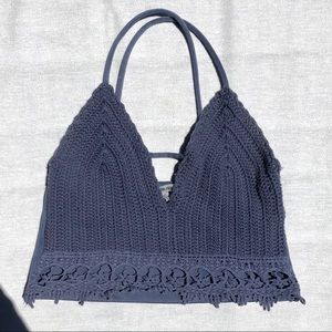 Blue Knitted & Lace Crop Top!